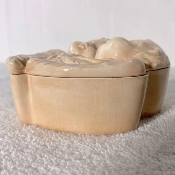 Vintage 1995 Peach Ceramic Cherub Angel Heads W Wings Trinket Dish With Lid - Picture 4 of 16